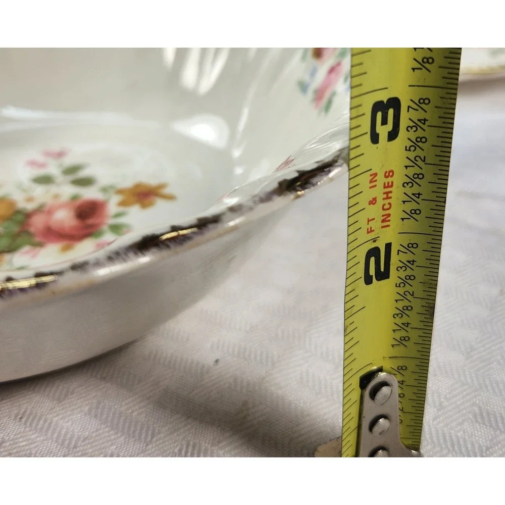 Antique Limoges English Rose Serving Platter & Serving Bowl 22K Gold